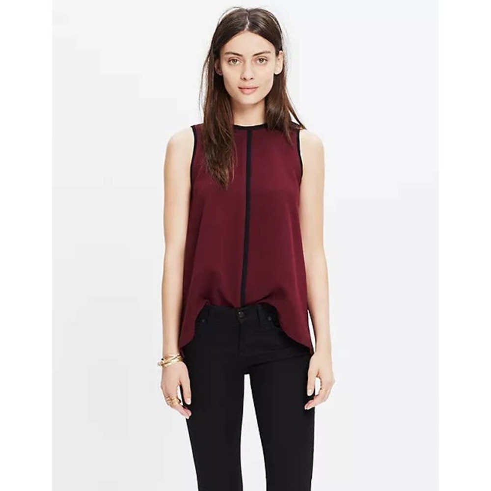 Madewell Sleeveless Burgundy Shell Top with Black Trim